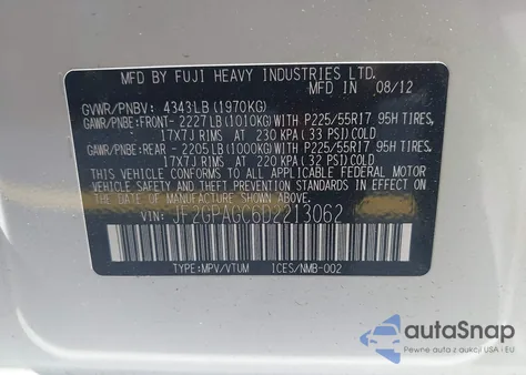 2013 Subaru Xv Crosstrek 2.0I Limited from USA, damaged, VIN JF2GPAGC6D2213062